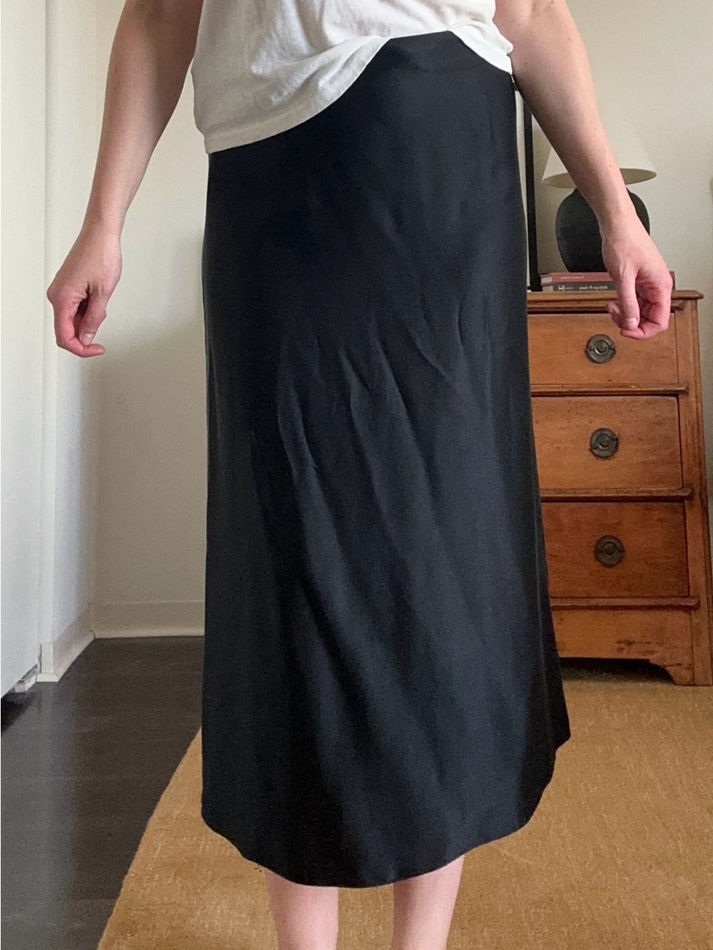 Vince Black Silk Midi Skirt